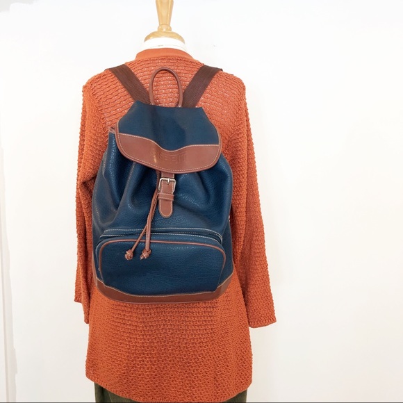 Vintage Backpack • Blue & Brown Vegan Leather - Picture 3 of 8